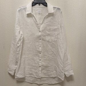 Sigrid Olsen 100% Linen Women’s Button Down Long Sleeve Top White